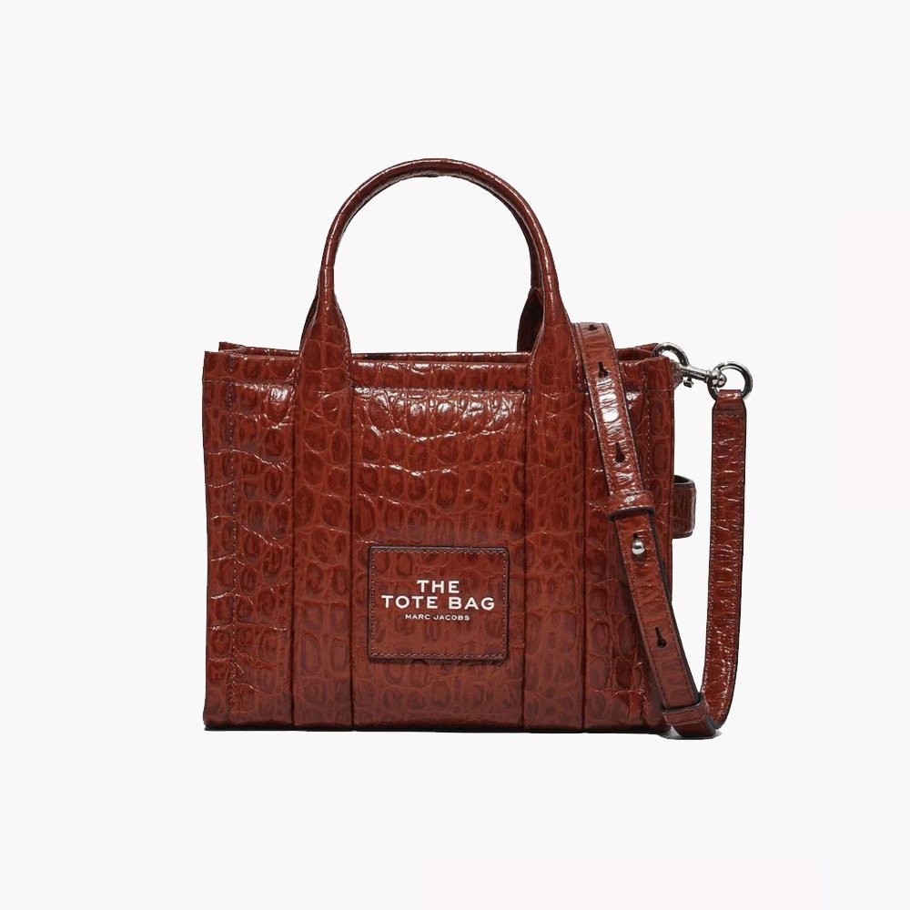СУМКА MARC JACOBS THE SMALL CROC-EMBOSSED TOTE BAG SPICE BROWN